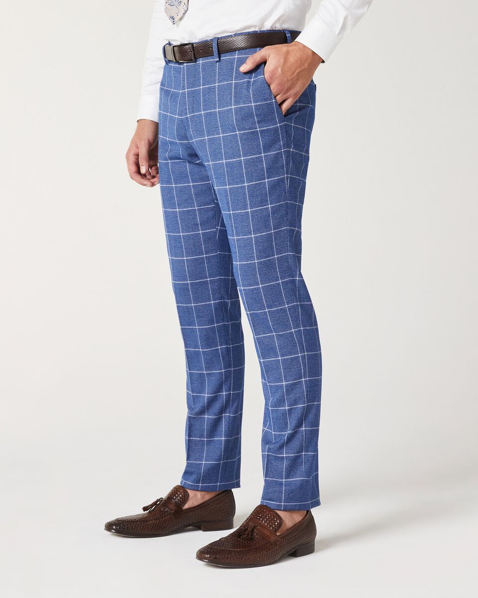 Mens Blue Windowpane Tailored Suit Pant